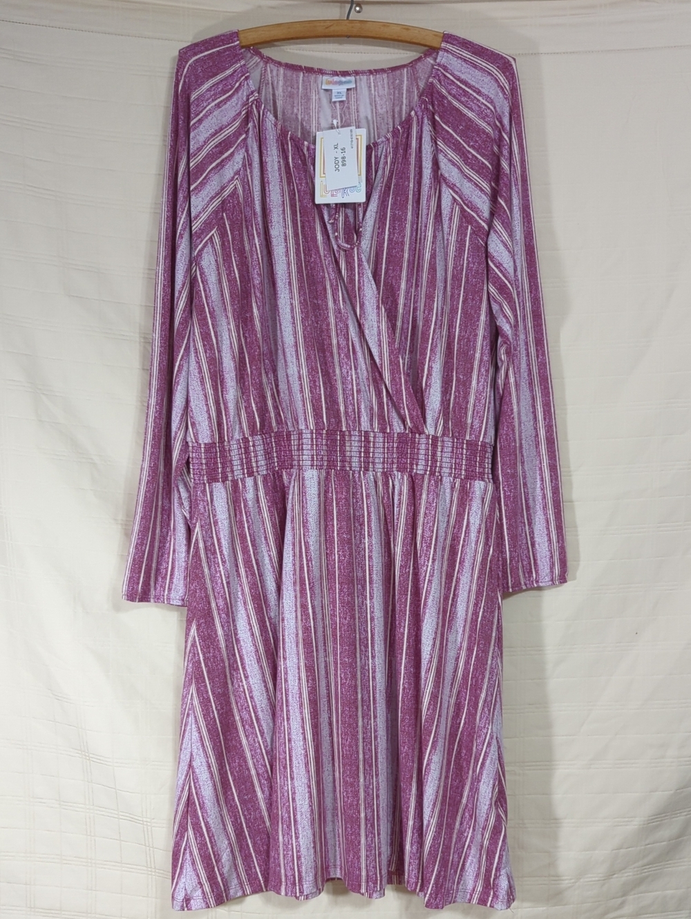 LuLaRoe Jody Mauve and White Striped Long Sleeve Faux Wrap Dress XL